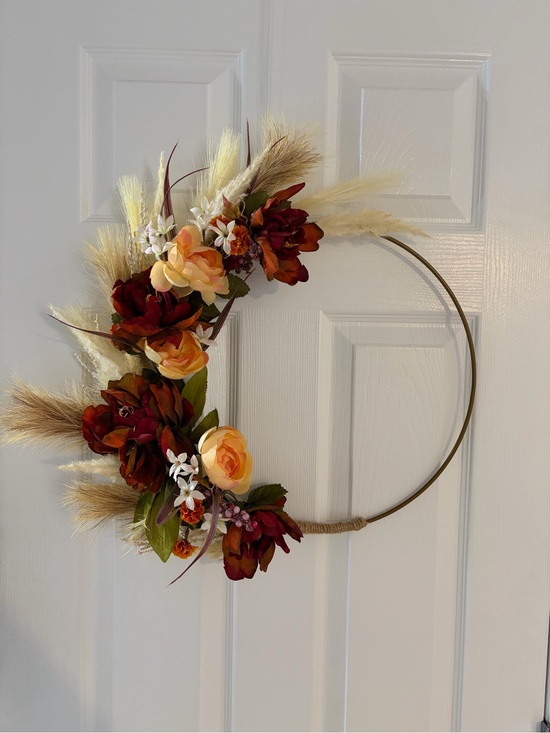 Other - Autumn Meadow Hoop Wreath - Burgundy and Cream - Unbranded